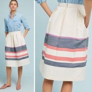 Anthropologie Cream A-Line Skirt with Pink and Gray Stripes